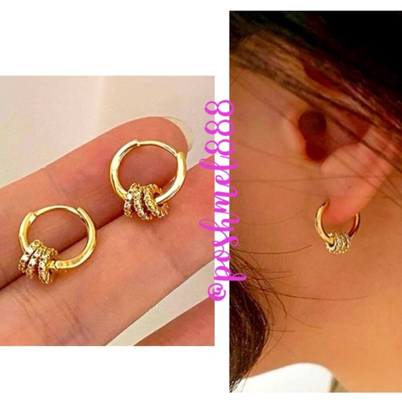 Rather Magical Jewelry - Ultra Delicate Tiny Gold & Rhinestone Detail Huggie Hoops